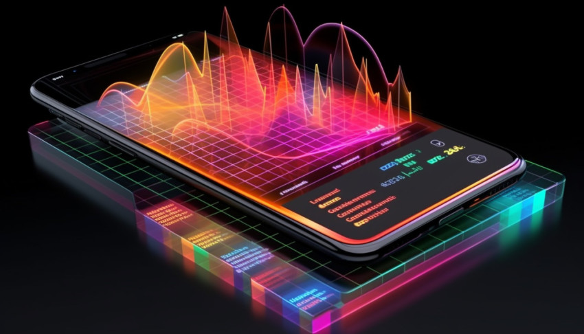 A photo of a phone with a graph on the screen hologram chart, finance stock photo Get unlimited access to a library of free ai prompts and ai images to help you generate creative ideas.