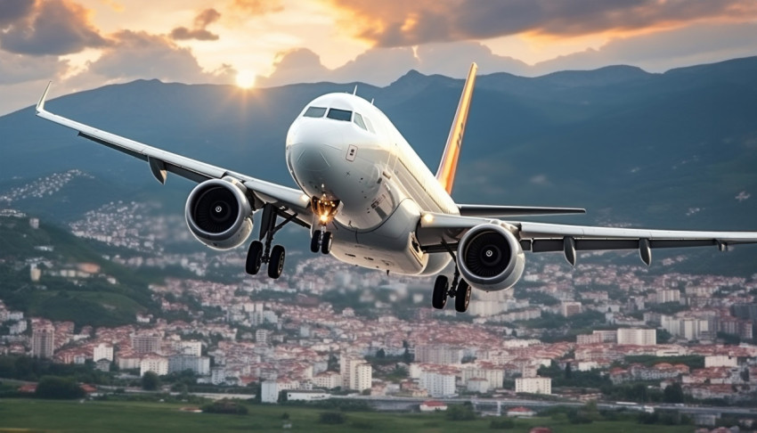 Airliner leaving the runway Airliner leaving the runway, air transportation stock images, ai prompt air transportation, airplane stock images