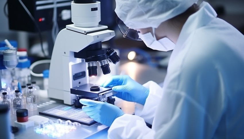 Medical laboratory scientist hands using microscope for chemistr Medical laboratory scientist hands using microscope for chemistry test samples examining samples and liquid medical equipment microscope scientific and healthcare research, healthcare stock images, life sciences stock images, ai stock images
