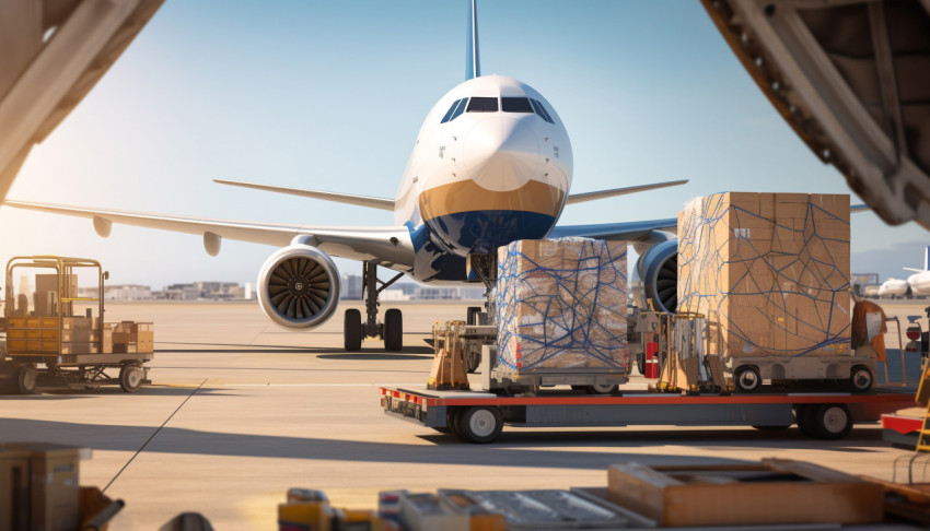Cargo plane loading for transport industry Cargo plane loading for transport industry, air transportation stock images, ai prompt air transportation, airplane stock images