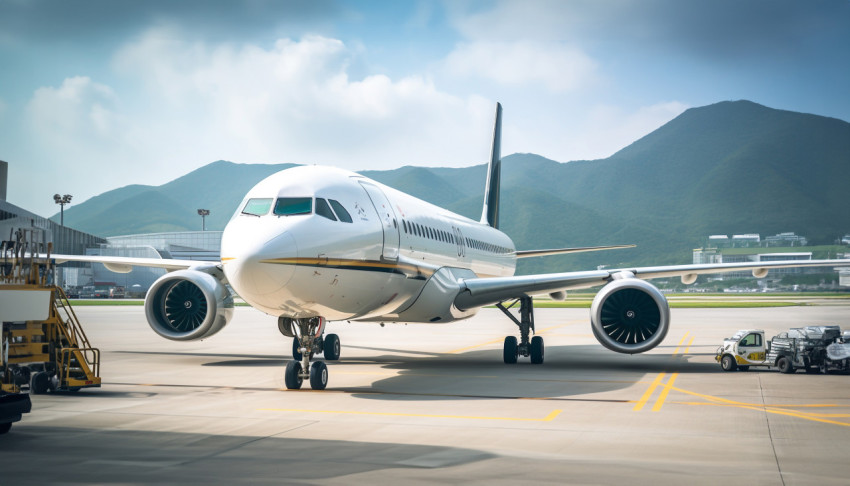 Airplane landing at hong kong airport Airplane landing at hong kong airport, air transportation stock images, ai prompt air transportation, airplane stock images