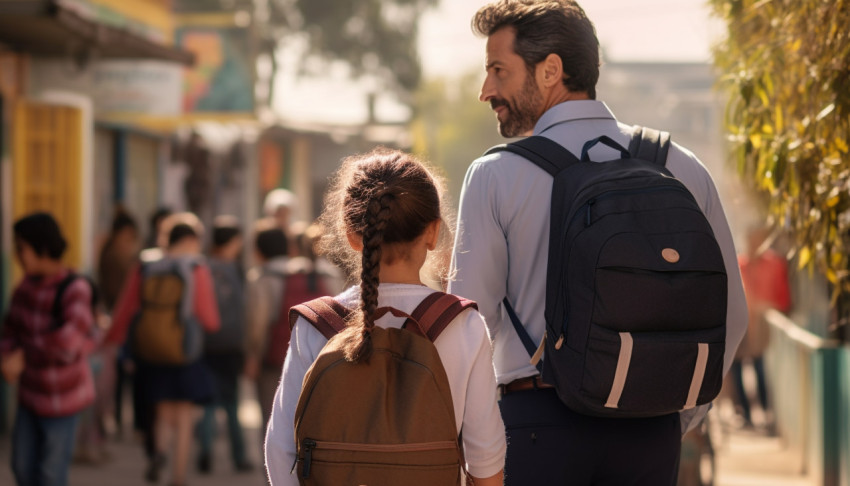 Dad Walking Daughter to School Dad Walking Daughter to School