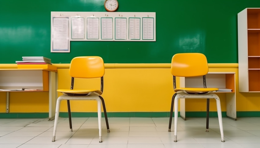 Empty interior of classic school classrooms with white chalk on Empty interior of classic school classrooms with white chalk on