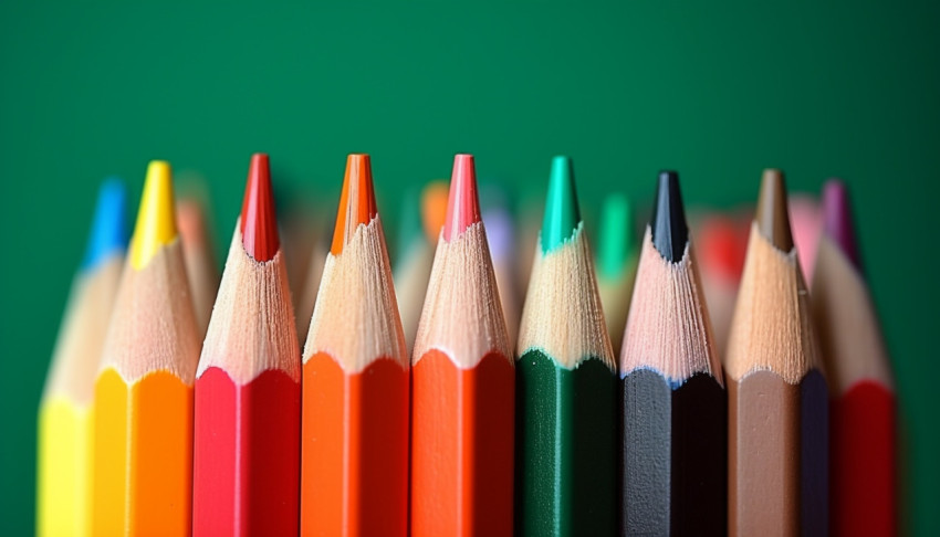 A stack of colored pencils on a desk with a green background A stack of colored pencils on a desk with a green background, back to school stock images ai, back to school stock illustrations ai, back to school ai prompts