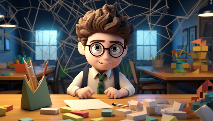 3d cartoon little boy in class 3d cartoon little boy in class