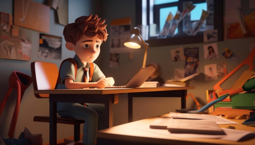 Boy Studying at Desk Boy Studying at Desk