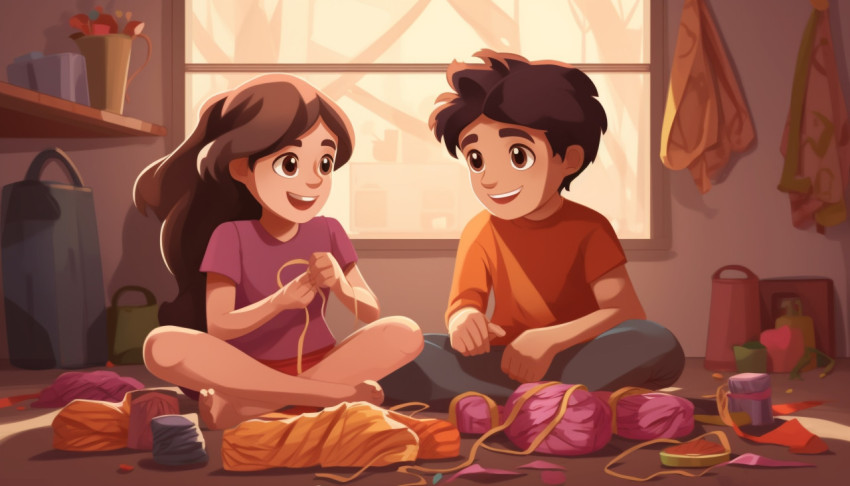 A brother and sister in an rakhi sitting on the floor and prepar A brother and sister in an rakhi sitting on the floor and prepar