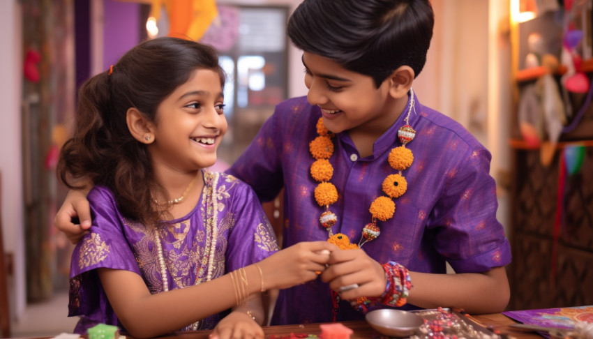 Cute indian kids celebrate rakhi festival Cute indian kids celebrate rakhi festival, raksha bandhan stock photo, raksha bandhan vector illustration, raksha bandhan ai generator