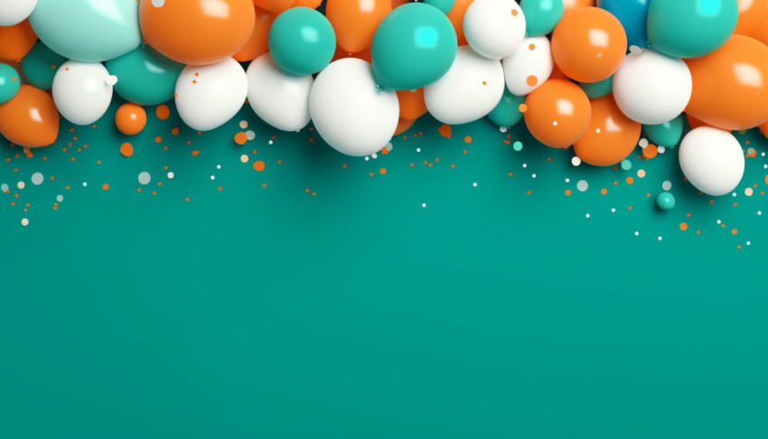 A variety of colored balloons surround a blue background A variety of colored balloons surround a blue background