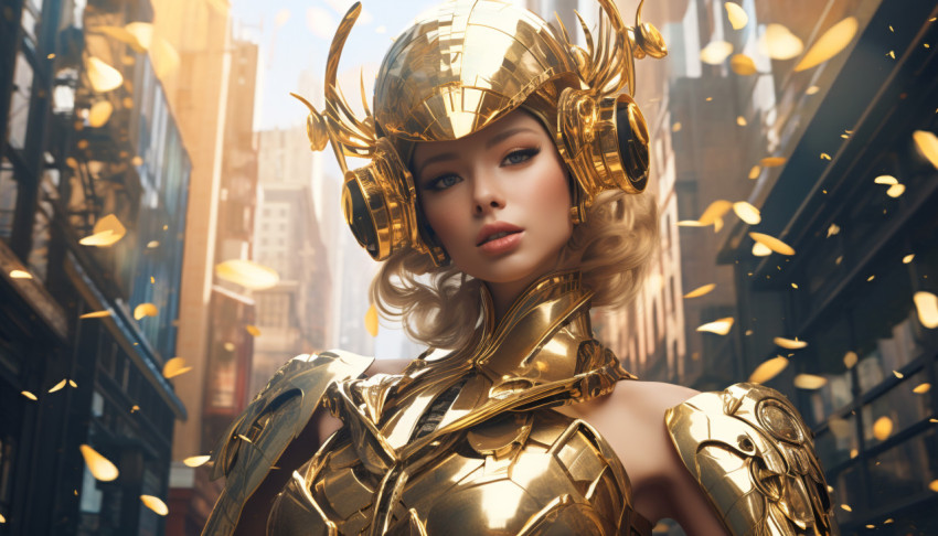 A golden woman wearing a robot outfit A golden woman wearing a robot outfit