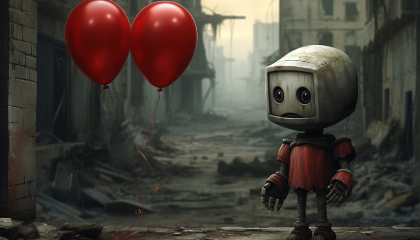 Little robot and red balloon Little robot and red balloon