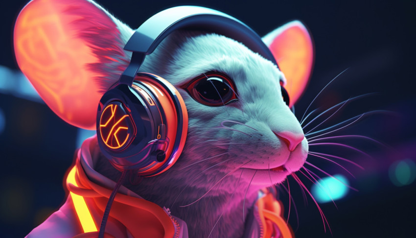 Neon Glowing Mouse with Headphones Neon Glowing Mouse with Headphones