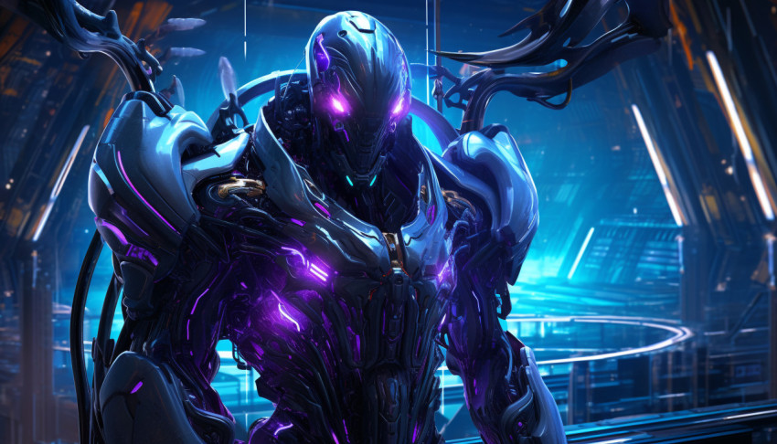 A futuristic robot dressed in and light A futuristic robot dressed in and light