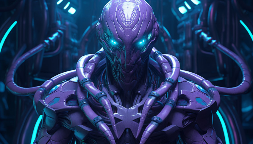 A photo of a futuristic robot with blue lights A photo of a futuristic robot with blue lights