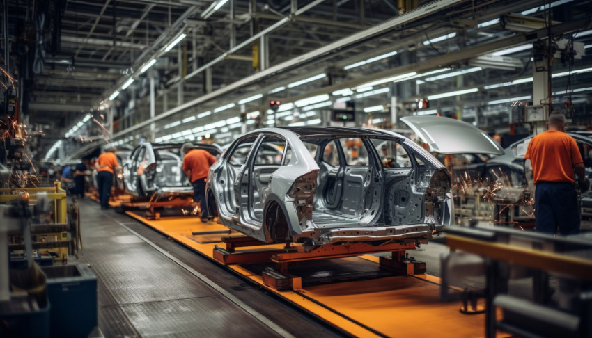 Cars in Motion on an Assembly Line Cars in Motion on an Assembly Line