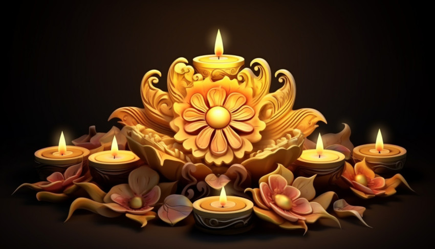 Diya lamp and candles in festive colors Diya lamp and candles in festive colors, diwali festival stock image, diwali festival ai prompt