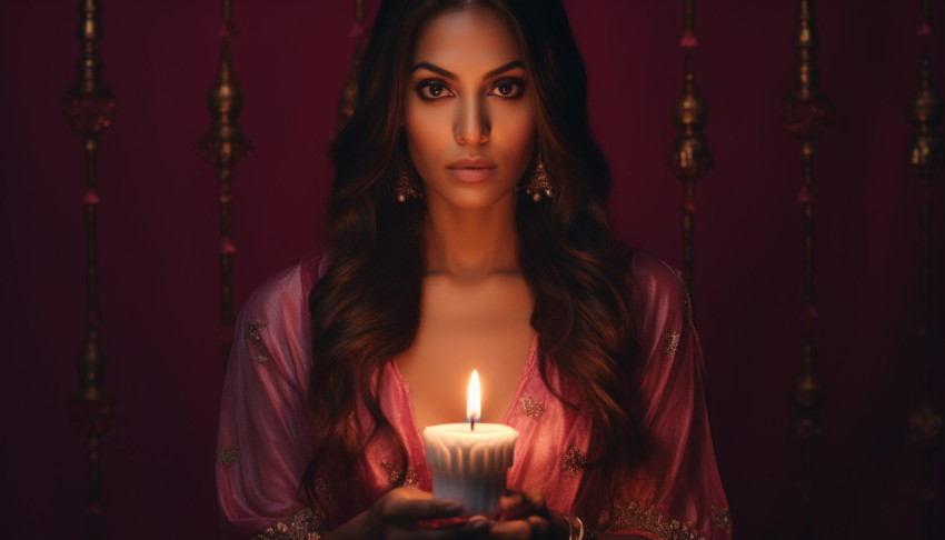 A beautiful picture of an indian woman holding a candle A beautiful picture of an indian woman holding a candle, diwali festival stock image, diwali festival ai prompt