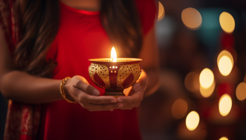 On diwali a new women is holding a big lamp On diwali a new women is holding a big lamp, diwali festival stock image, diwali festival ai prompt