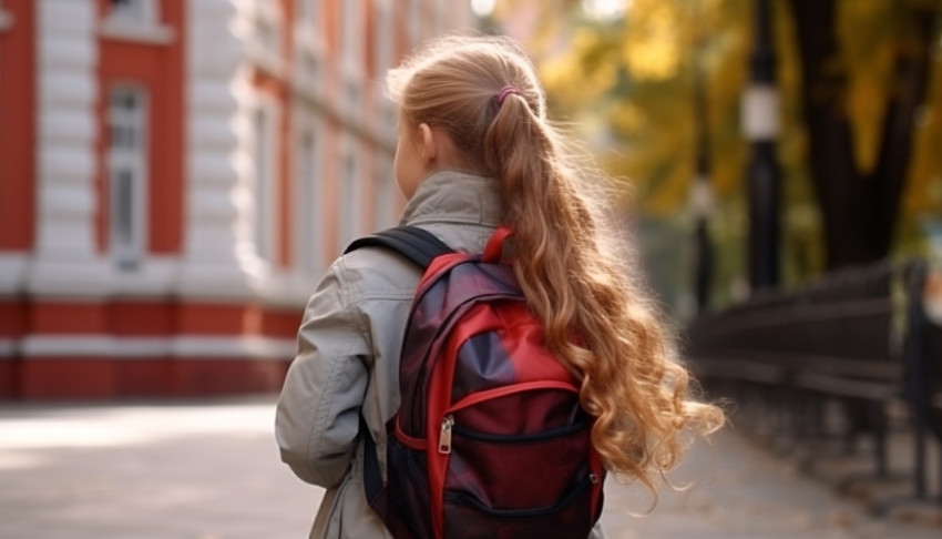 Happy Child with Backpack Walking to School Happy Child with Backpack Walking to School