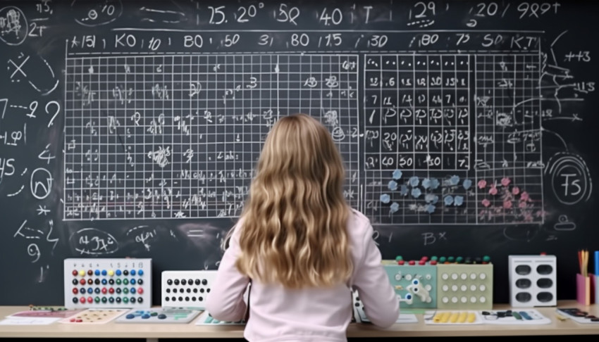 Back View of Girl Working on Math Problems Back View of Girl Working on Math Problems