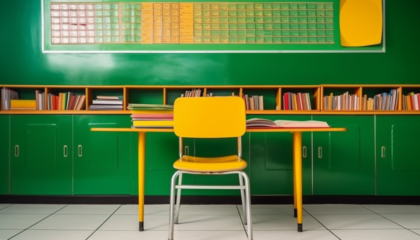 Empty School Classroom with Chalkboard Empty School Classroom with Chalkboard