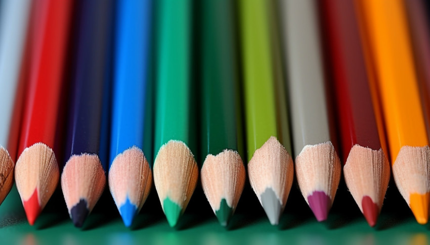 Colored pencil set loosely arranged on white background. Colored pencil set loosely arranged on white background.