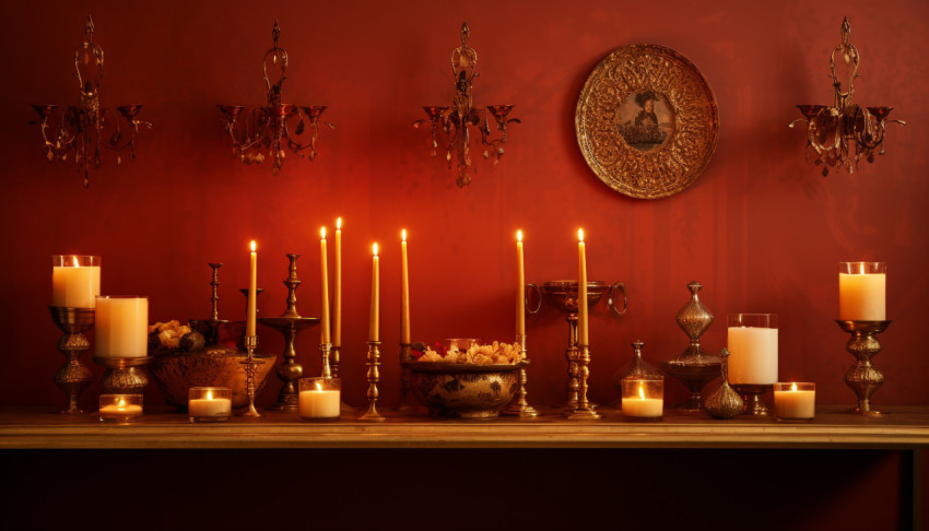 Vintage table settings with candles Vintage table settings with candles, diwali festival stock image, diwali festival ai prompt