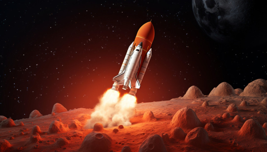 Space shuttle takes off full moon rising Space shuttle takes off full moon rising