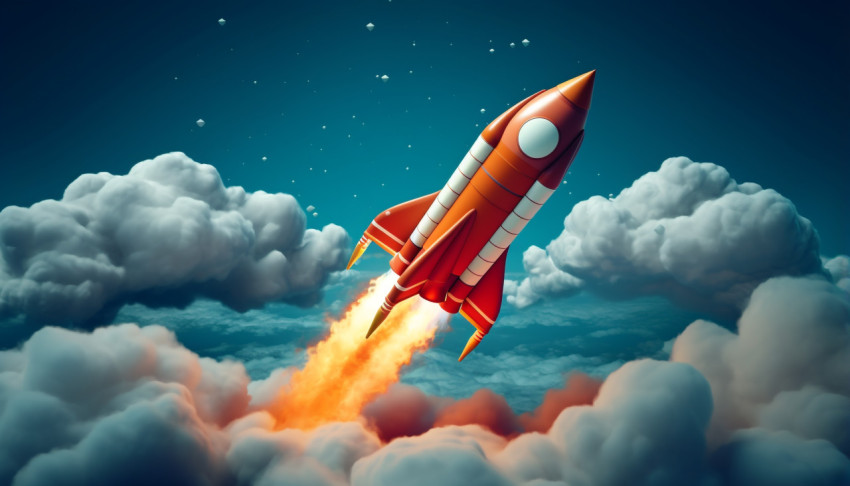 Red rocket flying away with white clouds in the background Red rocket flying away with white clouds in the background, chandrayaan images hd