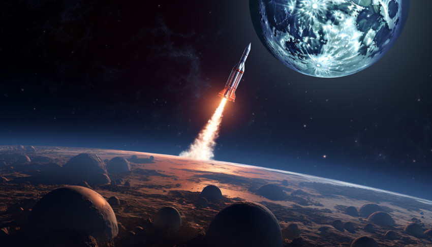 An art rendering of a space rocket flying near the moon An art rendering of a space rocket flying near the moon, chandrayaan images hd