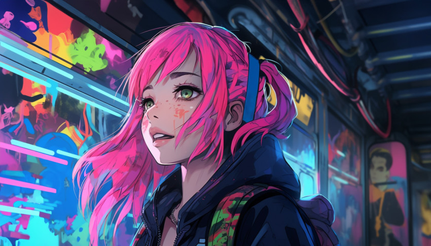 Standing Anime Girl with Pink Hair Standing Anime Girl with Pink Hair