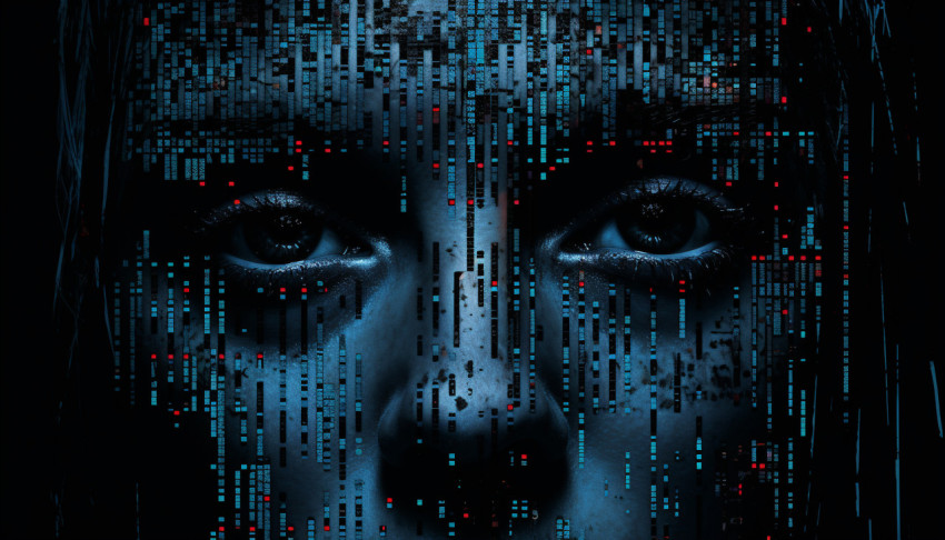 Blue eyes peering through the darkness