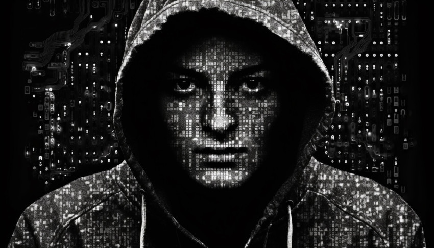 Computer hacker in hoodie Computer hacker in hoodie, ascii style art
