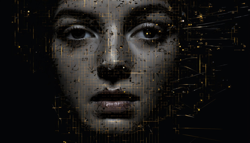 Womans face obscured by squares