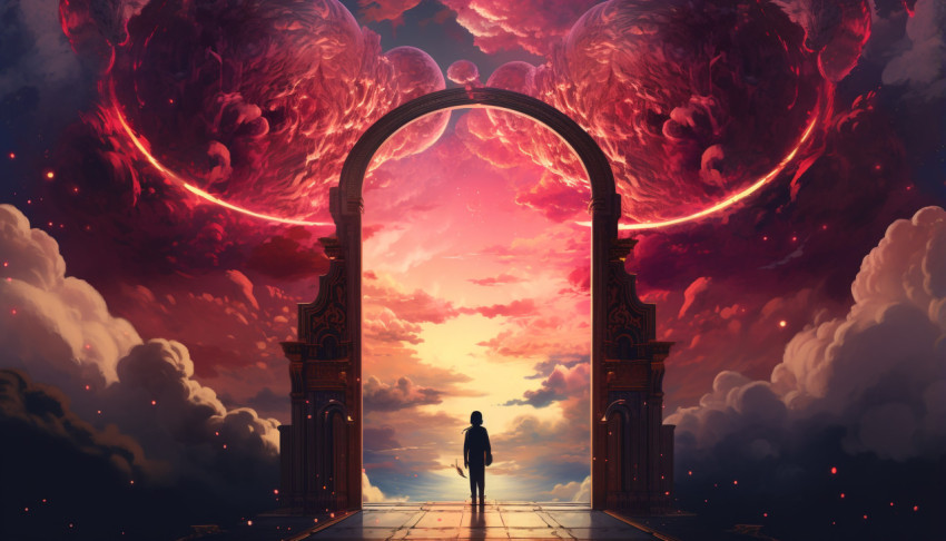 a person standing in an entrance to a dark passage