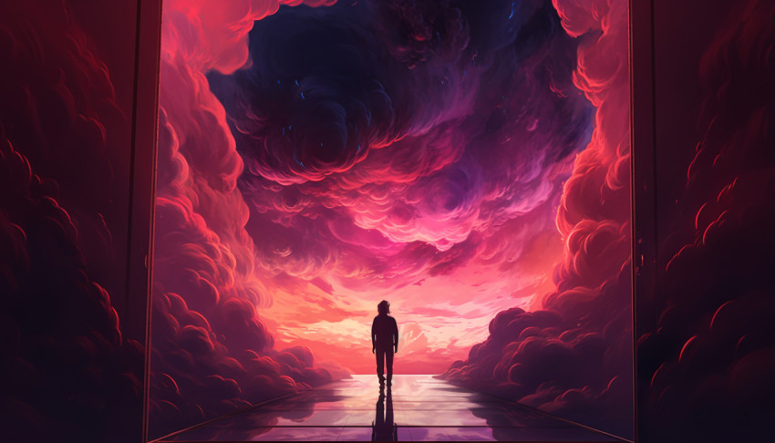 Person Stands at Dark Passage Entrance