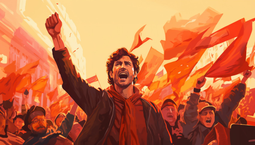 People protesting against climate change People protesting against climate change, propaganda style art