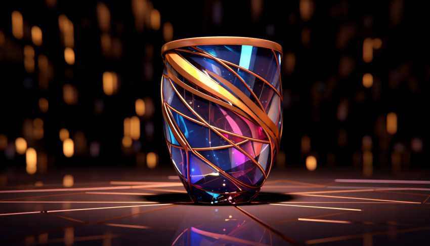 a drink cup is sitting on a glass surface with lights showing a drink cup is sitting on a glass surface with lights showing
