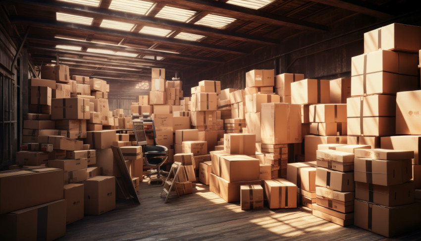 Boxes stacked in warehouse Boxes stacked in warehouse, cartonnage style art