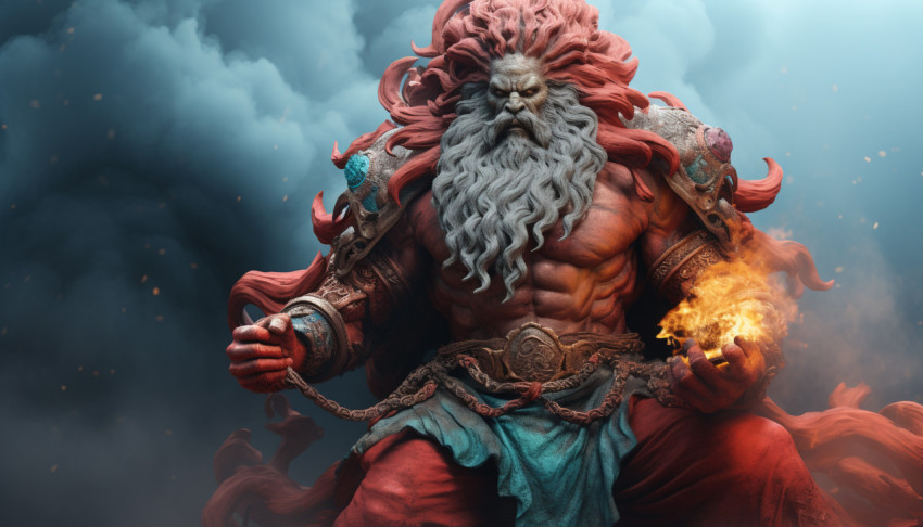 Realistic 3D Model of God Statue with Colorful Smoke Realistic 3D Model of God Statue with Colorful Smoke