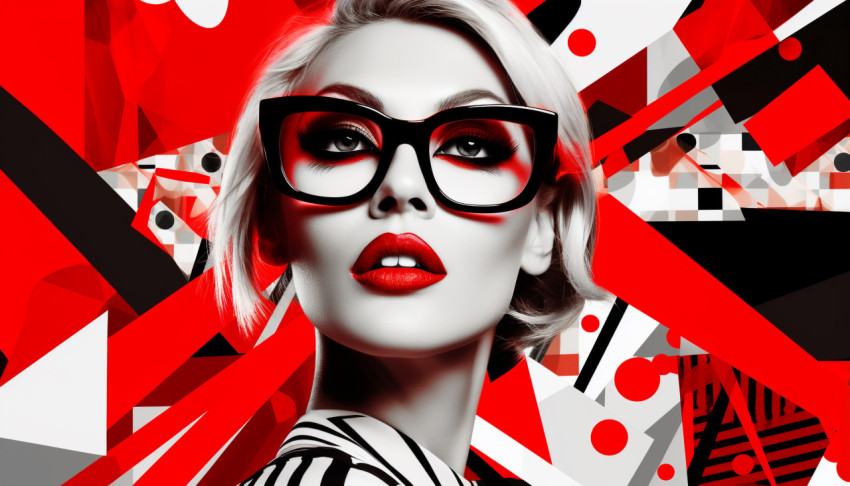 Woman in glasses with abstract red background