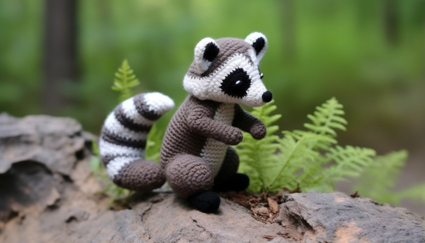 Crocheted Raccoon in Gray and Gray Crocheted Raccoon in Gray and Gray