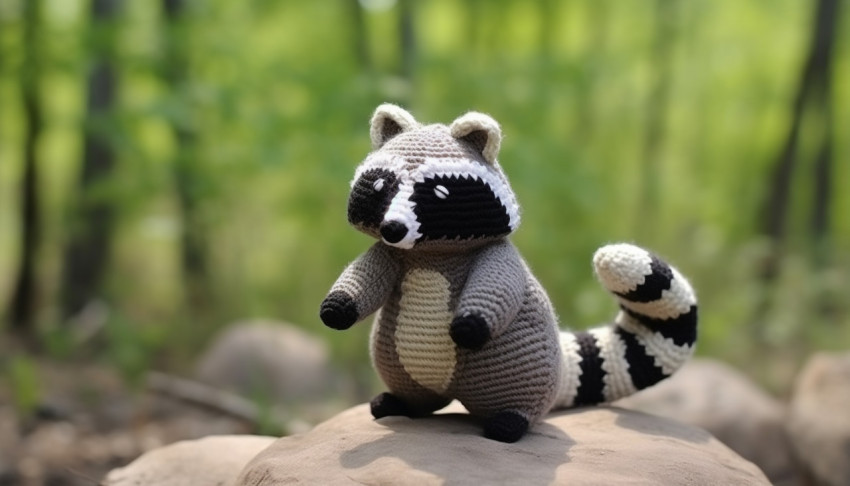 Standing Crocheted Raccoon in Grays Standing Crocheted Raccoon in Grays