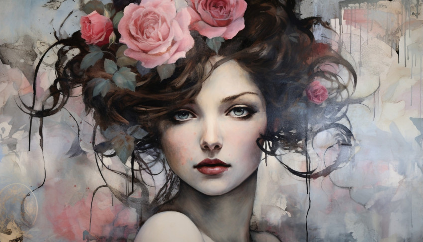 a painting with roses on the face of a woman a painting with roses on the face of a woman