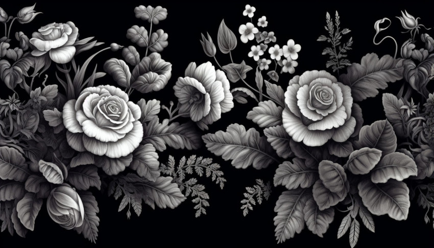 Ornate Black Background with Flowers