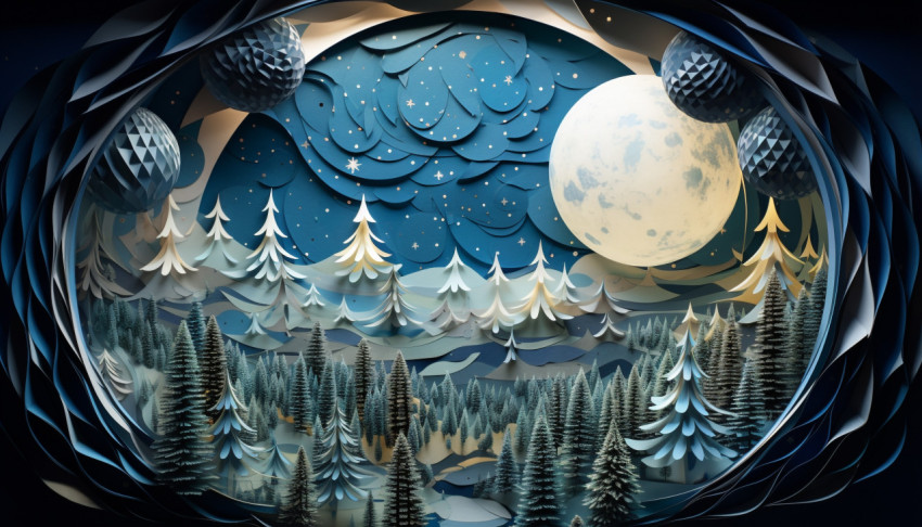 Paper Art Mountain View at Night Paper Art Mountain View at Night