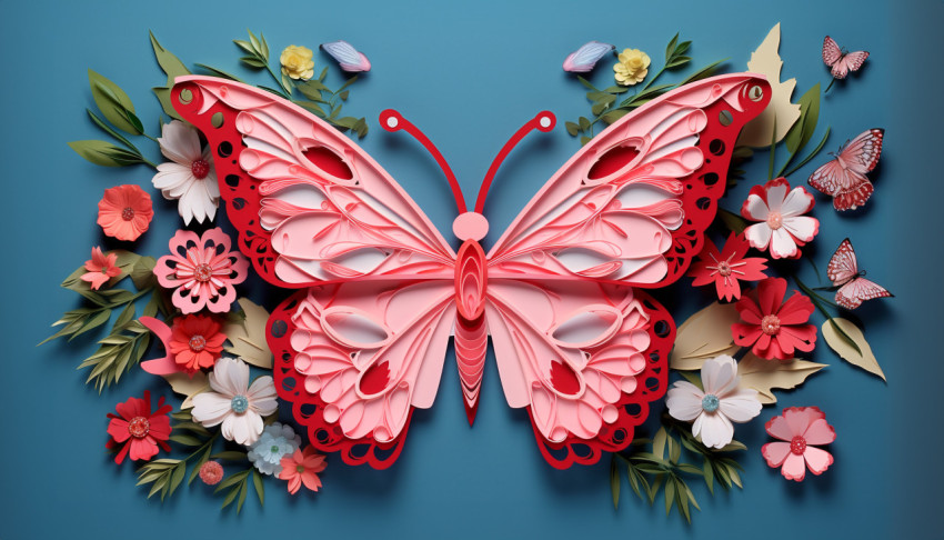 Pink paper butterfly with flower wings Pink paper butterfly with flower wings