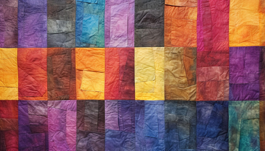 A quilt with many mixed colors made with squares A quilt with many mixed colors made with squares