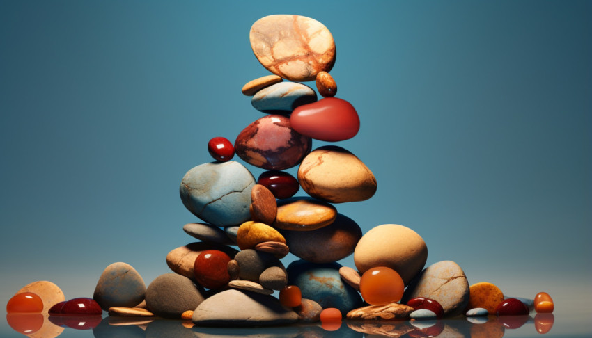 A stacked pile of stones on a watery surface A stacked pile of stones on a watery surface