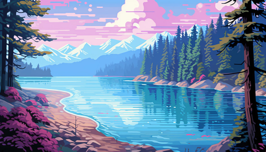 Pixelated Landscape with Trees Pixelated Landscape with Trees